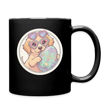 Hündchen mit Herzbrille und Osterei - Tasse einfarbig - Schwarz - Rechts