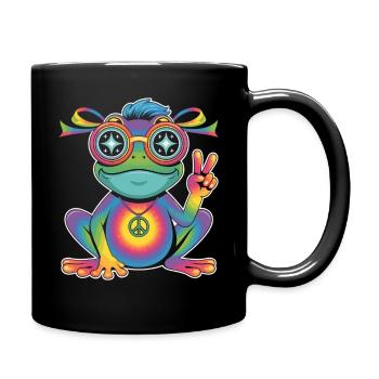 Frosch T-Shirt Peace Symbol Hippie Style - Tasse einfarbig - Schwarz - Rechts