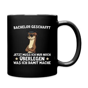 Bachelor geschafft – Lustiges Absolventen Geschenk - Tasse einfarbig - Schwarz - Rechts
