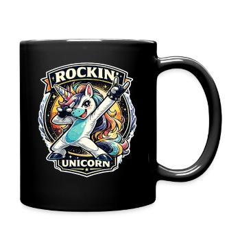 Rockin' Unicorn Retro Badge in Rock Style - Full Colour Mug - black - Right