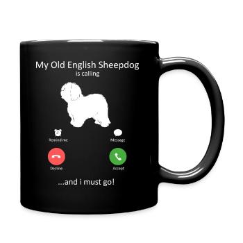 Old English Sheepdog Calling Phone Screen - Full Colour Mug - black - Right
