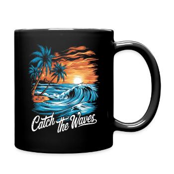 Catch The Waves Sea Sunset Nature Print - Full Colour Mug - black - Right