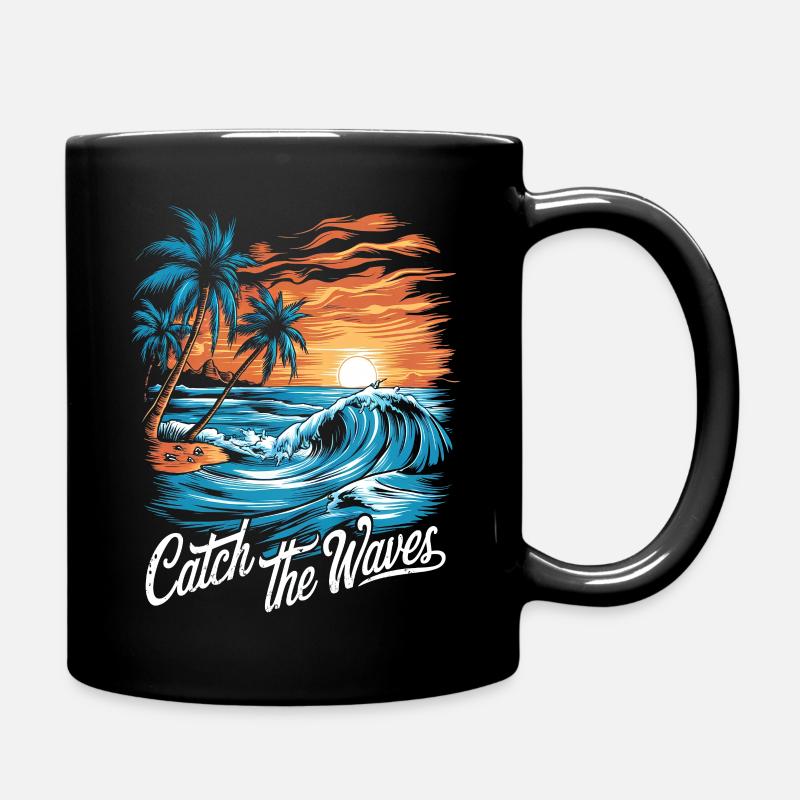 Attrapez les vagues Sea Sunset Nature Imprimé - Mug uni - noir