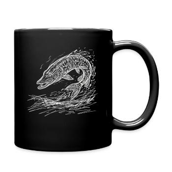 Pike Fishing Design – Predator Fish Sketch Art - Full Colour Mug - black - Right