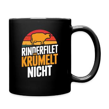  Rinderfilet Krümelt Nicht Retro BBQ Kuh Spruch - Tasse einfarbig - Schwarz - Rechts