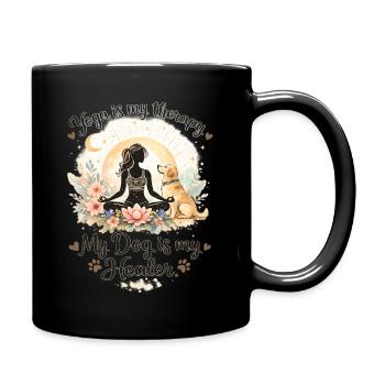 Yoga ist meine Therapie mein Hund mein Heiler - Tasse einfarbig - Schwarz - Rechts