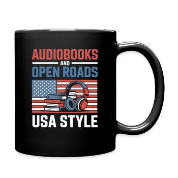 Road Trip USA Mit Hörbuch Lustiges Reise Motiv - Tasse einfarbig - Schwarz - Rechts