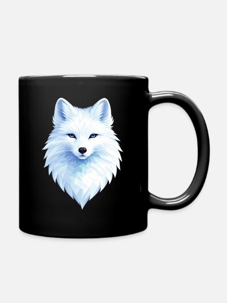 Polar Fox Blue Polygon– Geometric Polar Fox Design - Full Colour Mug - black