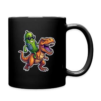 Saure Gurke reitet auf Dinosaurier - Tasse einfarbig - Schwarz - Rechts