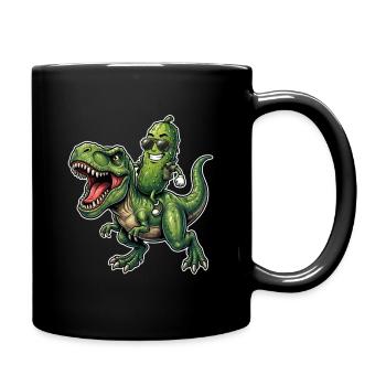 Saure Gurke reitet auf Dinosaurier - Tasse einfarbig - Schwarz - Rechts