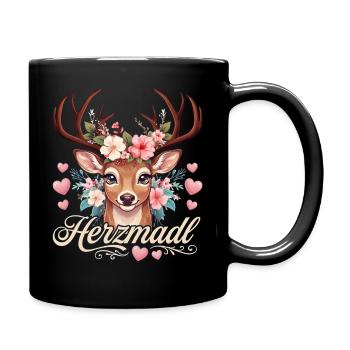 Herzmadl Shirt Damen Trachtenshirt Tracht Oberteil - Tasse einfarbig - Schwarz - Rechts