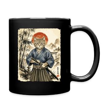 Samurai, Katze, Kater, Japanische Kunst, Anime - Tasse einfarbig - Schwarz - Rechts