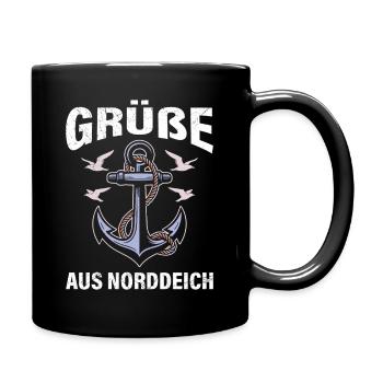 Nordsee Urlaub GRÜSSE AUS NORDDEICH Lustiges - Tasse einfarbig - Schwarz - Rechts