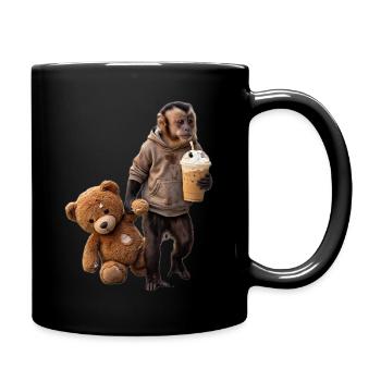 Affe Teddybär Eiskaffee Motiv - Tasse einfarbig - Schwarz - Rechts