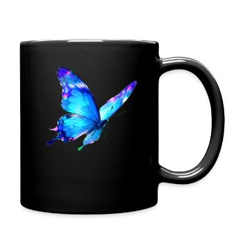Blauer Wasserfarben-Schmetterling - Tasse einfarbig - Schwarz - Rechts
