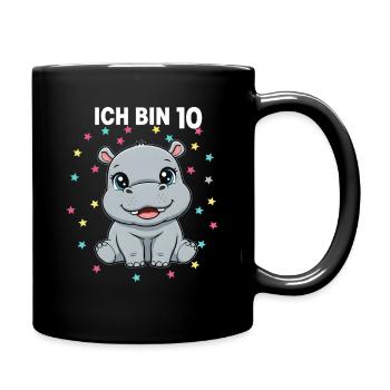 Ich bin 10 - Süßes Nilpferd zum 10. Geburtstag - Tasse einfarbig - Schwarz - Rechts