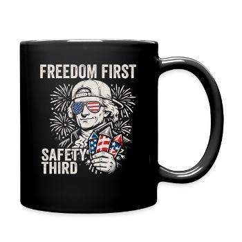 Freiheit zuerst, Sicherheit an dritter Stelle. Jef - Tasse einfarbig - Schwarz - Rechts
