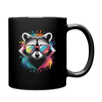 Colorful Raccoon Watercolors Splashes Graffiti - Full Colour Mug - black - Right