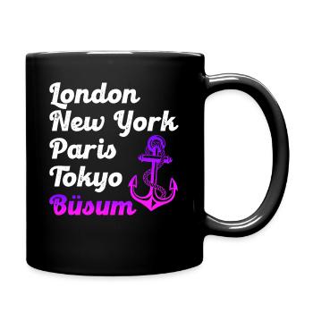Büsumer LONDON NEW YORK PARIS TOKYO BÜSUM - Tasse einfarbig - Schwarz - Rechts