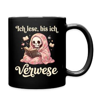 Lesender Totenkopf mit Rosendecke - Tasse einfarbig - Schwarz - Rechts
