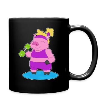 Bodybuilder cochon avec haltères - Mug uni - noir - Droite
