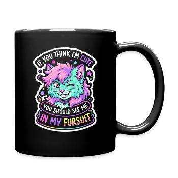 Kätzchen im Fursuit Regenbogen - Tasse einfarbig - Schwarz - Rechts