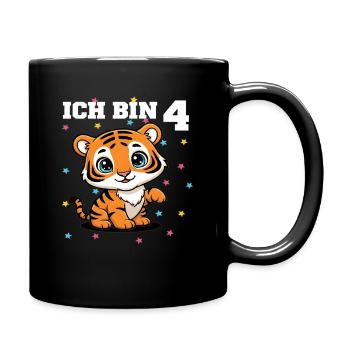 Ich bin 4 - Süßes Tiger zum 4. Geburtstag - Tasse einfarbig - Schwarz - Rechts
