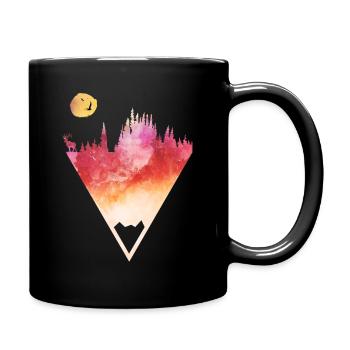 Aquarell Waldhirsch Geometrische Kunst - Tasse einfarbig - Schwarz - Rechts