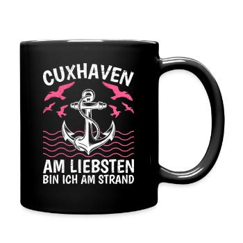 CUXHAVEN AM LIEBSTEN BIN ICH AM STRAND Lustig - Tasse einfarbig - Schwarz - Rechts