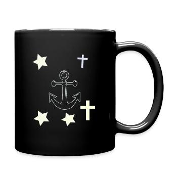 Anker, Sterne und Kreuze - Tasse einfarbig - Schwarz - Rechts
