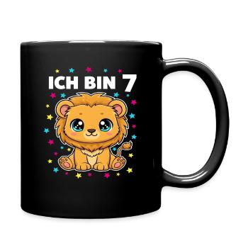 Ich bin 7 - Süßes Löwe zum 7. Geburtstag - Tasse einfarbig - Schwarz - Rechts