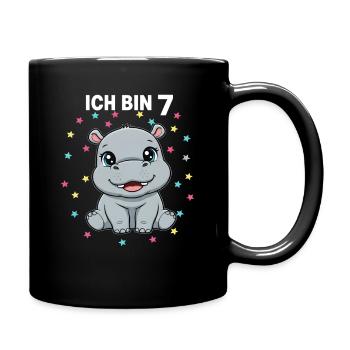 Ich bin 7 - Süßes Nilpferd zum 7. Geburtstag - Tasse einfarbig - Schwarz - Rechts
