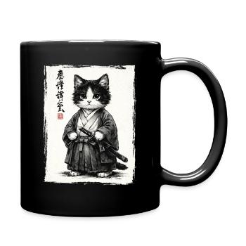 Samurai Cat Japanese Ukiyoe Warrior Kawaii - Full Colour Mug - black - Right