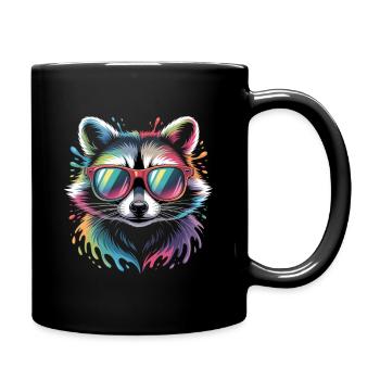 Colorful Raccoon Watercolor Splash - Full Colour Mug - black - Right