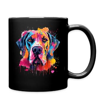 Farbenfrohe Splash Art: Deutsche Dogge - Tasse einfarbig - Schwarz - Rechts