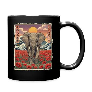 Elefant Kawaii - Tasse einfarbig - Schwarz - Rechts