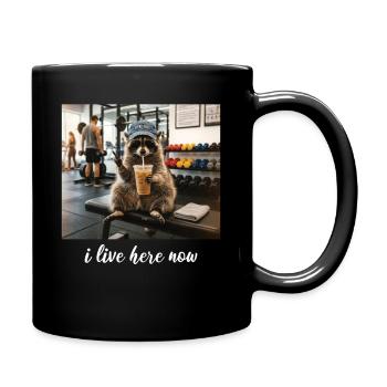 Ich wohne hier jetzt Waschbär-Gym-Workout - Tasse einfarbig - Schwarz - Rechts