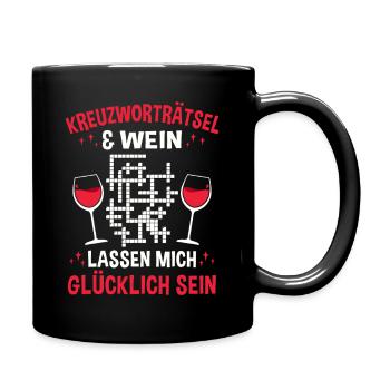 Kreuzworträtsel & Wein – Glücklich Sein / Spruch - Tasse einfarbig - Schwarz - Rechts