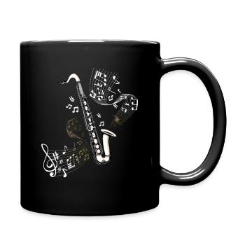 Illustration de roulement de notes au saxophone clarinette basse - Mug uni - noir - Droite