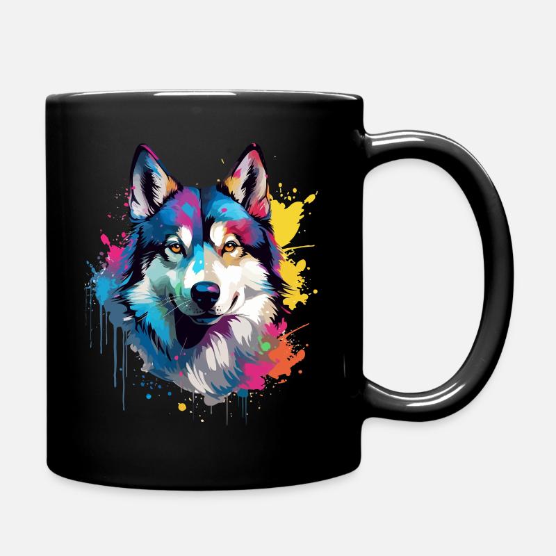 Dog Husky Colorful Splash Art - Full Colour Mug - black