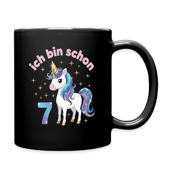 7. Geburtstag Einhorn Mädchen Ich bin schon 7 - Tasse einfarbig - Schwarz - Rechts