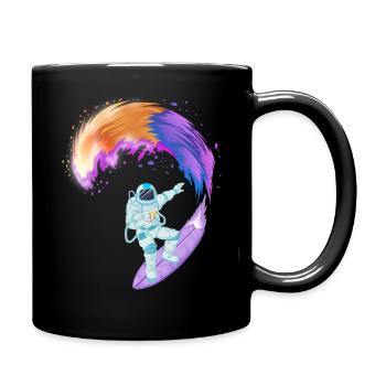 Astronauten-Surf-Raum-Shirt - Tasse einfarbig - Schwarz - Rechts