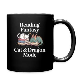 Cat Fantasy Book Dragon Fairy Tale Bookish - Full Colour Mug - black - Right