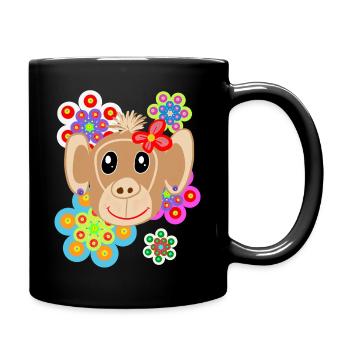 Retro Monkey Summer Flowers Kids Vintage - Full Colour Mug - black - Right