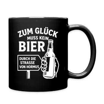 Bier Spruch Bierflasche  Strasse von Hormus - Tasse einfarbig - Schwarz - Rechts