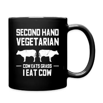 Second Hand Vegetarian Cow Eat Grass - Full Colour Mug - black - Right