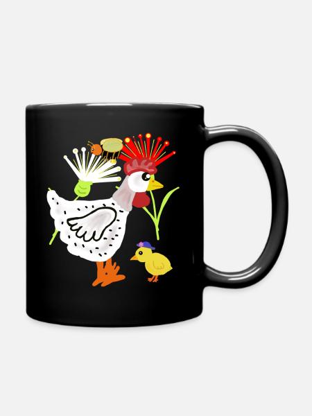 Chicken Chick Flowers Retro Kids Hen - Full Colour Mug - black