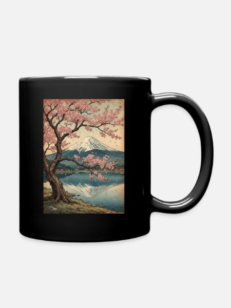 Kirschblüten am Mount Fuji - Tasse einfarbig - Schwarz