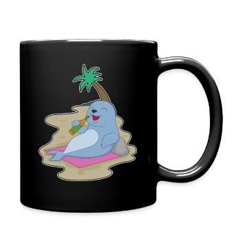 Seehund Flasche Bier - Tasse einfarbig - Schwarz - Rechts