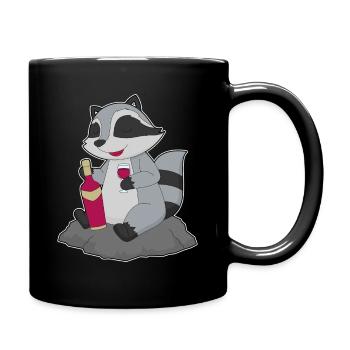 Raccoon Bottle of Red Wine - Full Colour Mug - black - Right